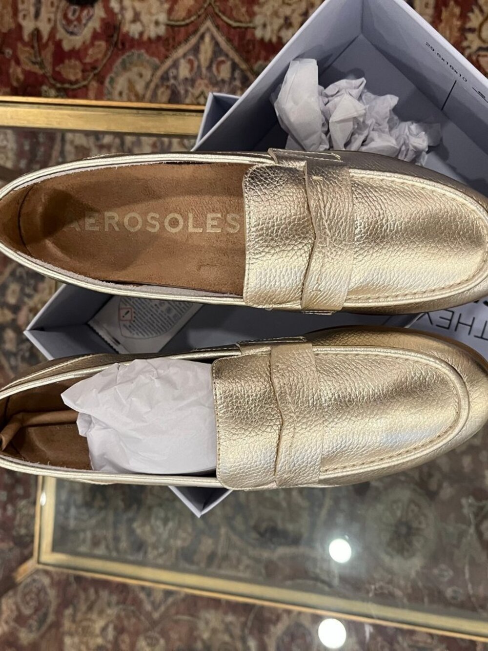 NWT Aerosoles Winona Gold Metallic Leather Loafers Size 9M New in Box